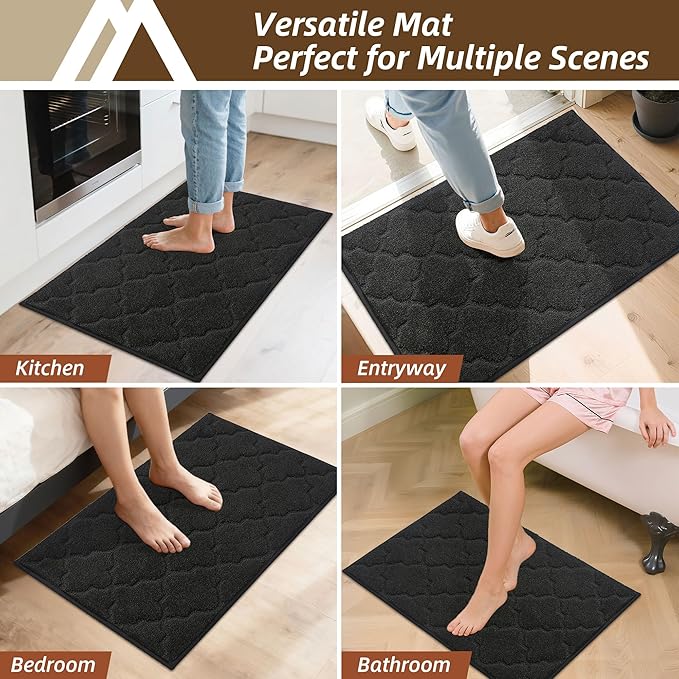 COSY HOMEER Kitchen Rugs 24"x36" Non-Slip Washable Kitchen Mats for Floor Absorbent Kitchen Carpet Soft Rugs for Kitchen,Sink Mat,Entrance,Area Rug,Black