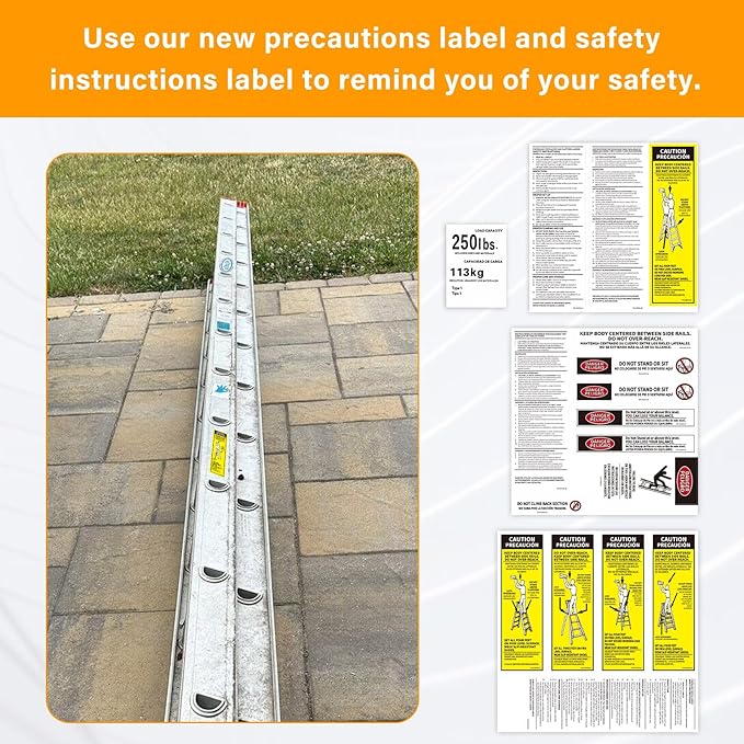 8 Pcs 250 LB Step Ladder Safety Labels Kits Compatible with Werner Ladder Safety Labels for All Type 1 250 Load Capacity Stepladders, Fiberglass Ladder Weight Stickers