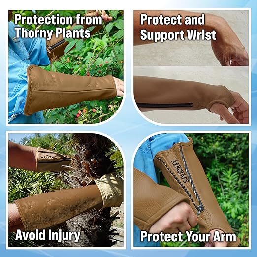 Arm Chaps Extended Elbow Leather Arm Guard - Arm Sleeve Protectors for Thin Skin and Bruising, Scratches & Cuts - Protective Arm Sleeve for Any Age- Left & Right Form-Fitting - Brown(1Pair/X-Small).