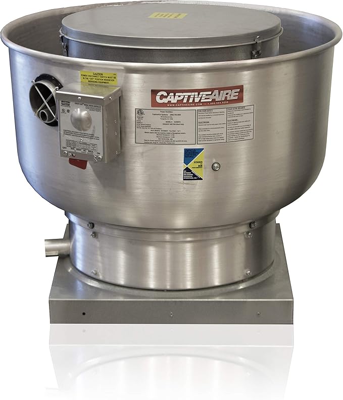CAPTIVE-AIRE Low Profile Grease Rated Food Truck Exhaust Fan- High Speed Direct Drive Centrifugal Upblast Exhaust Fan with speed control- 19"-24.75" Fan Base, 115 Volt Single Phase Motor, (DU85HFA-)