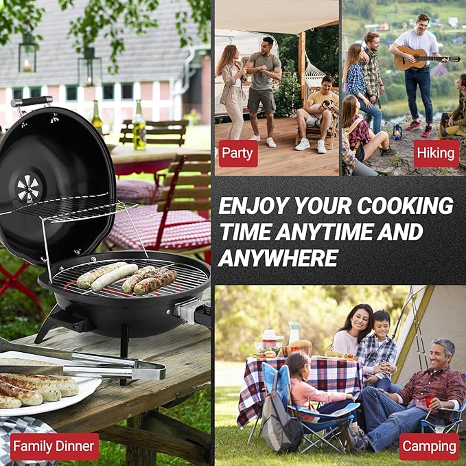 ROVSUN 1600W Tabletop Electric Grill with Temperature Control, Black 304 Stainless Steel Grill w/Double Layer Design, Portable & Removable, Small Stove for Indoor and Outdoor Use