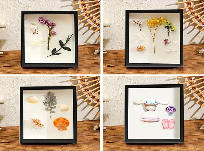 8x8 Shadow Box Frame Display Case, Wood with Plexiglass, Display Case Box for Memorabilia, Medal, Crafts,Tickets and Photos, Picture Frame for Wall and Tabletop (Black, 8x8)