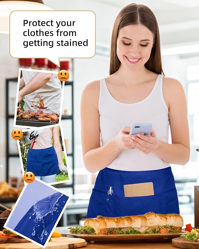 Argstar 2 Pack Server Apron with 4 Pockets, Waitress Waiter Waist Short Aprons(Available in 60/120 Pack)