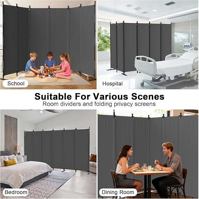 6 Panel Room Divider,6ft Folding Screen Portable Wall Partition Room Divider with 4 Metal Feet,Privacy Screen Indoor Doubles as a Cubicle Wall,Suitable for Bedroom Dressing Room Office