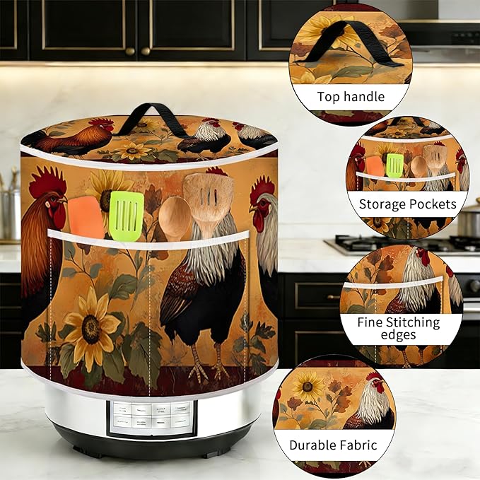Rice Cooker Cover, Dust Cover for Kitchen Appliances with Handle and Storage Pocket, Easy to Clean Kitchen Decor Gift, Fits 3-6-8 Quart Instant Pot, Slow Cooker and Air Fryer