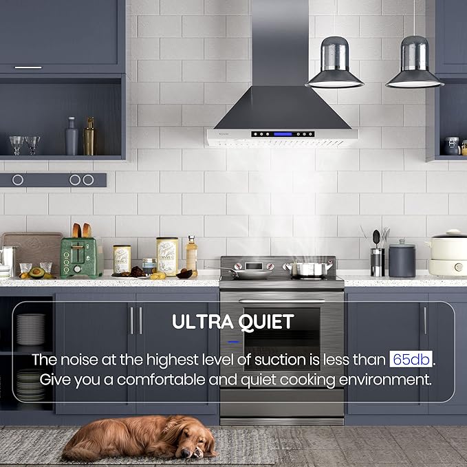 Range Hood, EKON NAP02 900CFM Wall Mount Range Hood Ducted/Ductless Convertible Kitchen Chimney Vent, 4 Speeds Touch Control/Remote,Delay Shut Off Function,Dishwasher-safe Filters (NAP02-30IN)