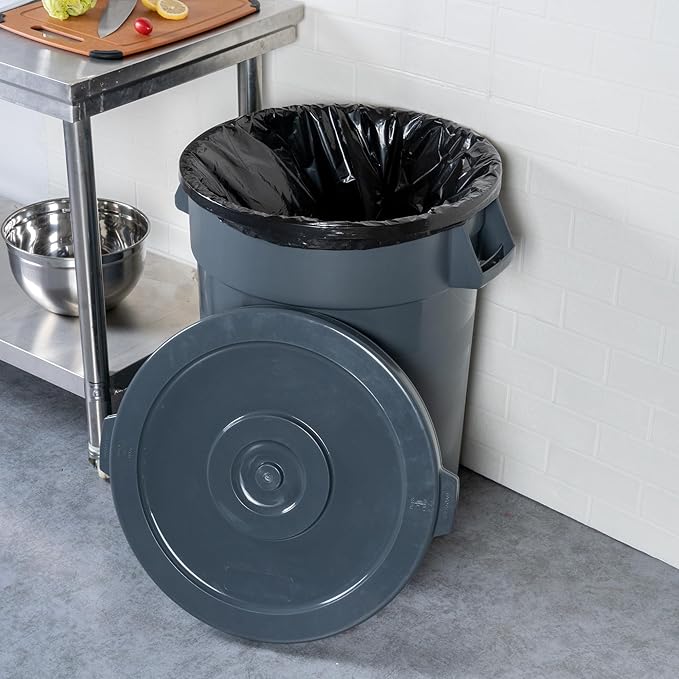 Restaurantware-LID ONLY: RW Clean Waste Container Lid, 1 Round Trash Can Cover - Waste Bin Sold Separately, For 32 Gallon Dustbin, Built-In Handle, Gray Plastic Garbage Can Cover, Heavy-Duty
