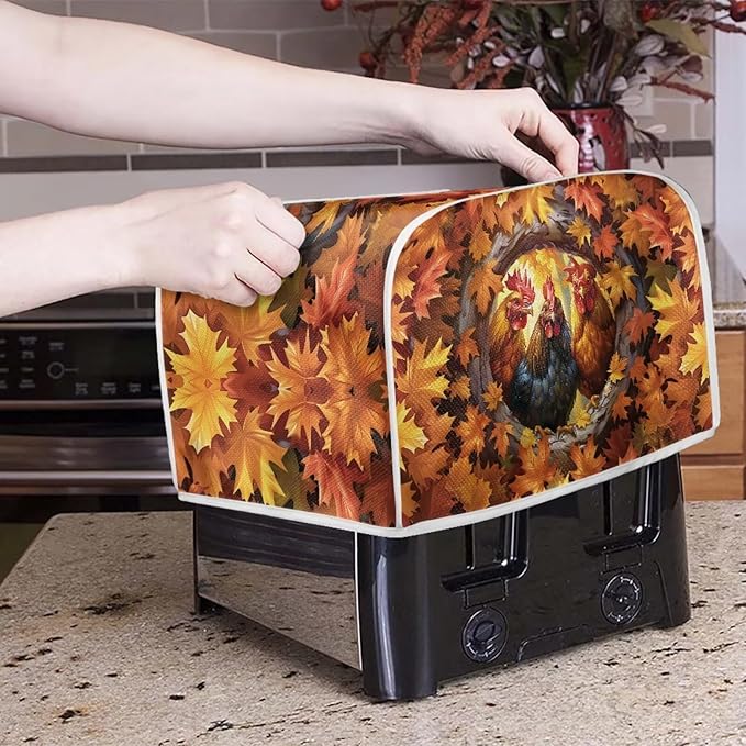 UNICEU Maple Leaf Rooster Print Toaster Cover 4 Slience Fingerprint Protection for Bread Maker Kitchen Small Appliance Protection Home Decor