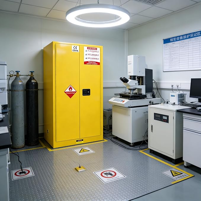 392 Gal Flammable Liquid Storage Cabinet with 3-Point Locking System and Adjustable Galvanized Shelves, for Laboratory, Factory Workshop Hazardous Material Storage, OSHA Compliant Yellow