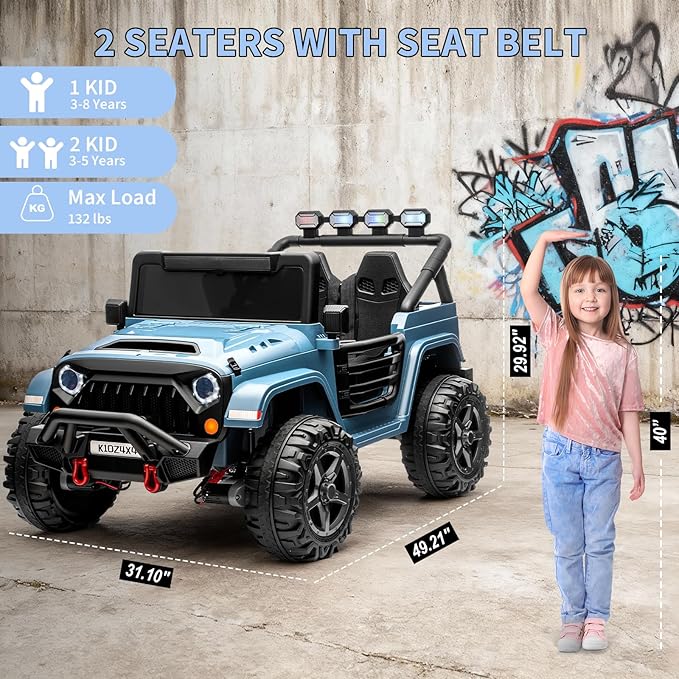 Kids 24v 2-Seater Electric Ride on Car,24v 4x4 Kids Electric Truck with Remote Control,2-Seater Ride-on Car, Spring Suspension & LED Lights for Backyard Exploration