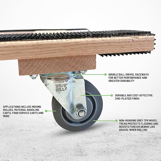 Made in USA Premium Solid Oak Furniture Dolly - 18"x36" H-Frame w/Non-Slip Grip, 3.5" Non-Marking Wheels, Heavy-Duty 1000 lbs Capacity (18"x36" Solid Oak Dolly)