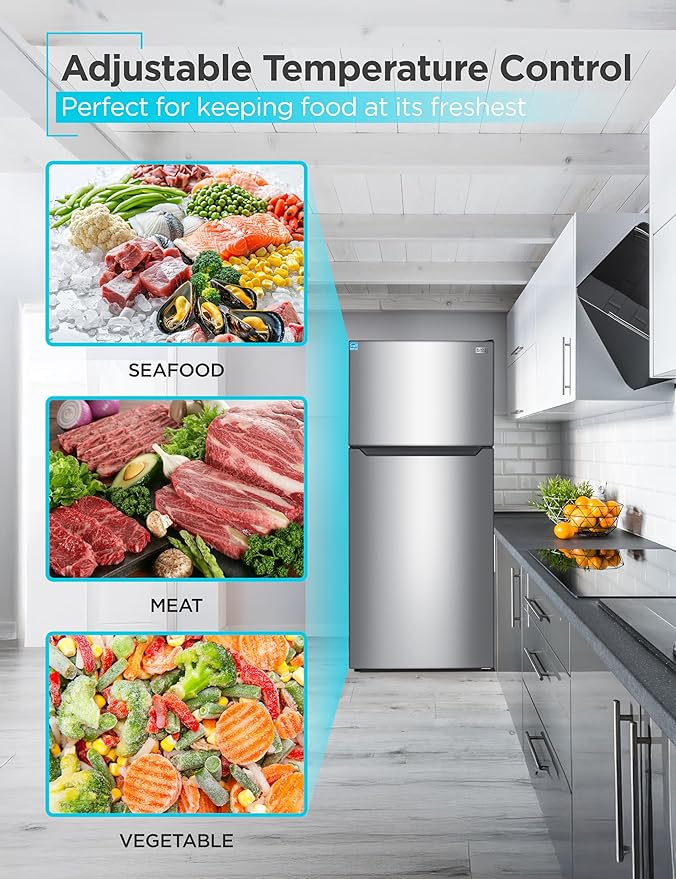 BLACK+DECKER 18.1 Cu. Ft. Top Mount Refrigerator with Freezer, 2 Door Refrigerator with Top Freezer and Adjustable Temperature Control, ENERGY STAR Certified, BR1810HS, Stainless Steel Look