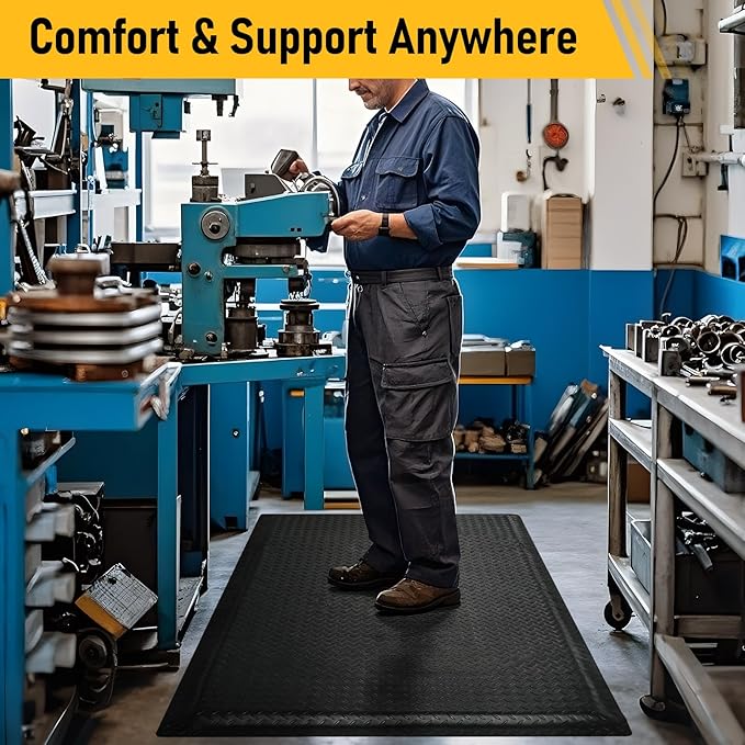 Nisorpa Anti Fatigue Mats Industrial 3' x 5' Ergonomic Standing Mat 15/16" Extra Thick Cushioned Shop Floor Mats Kitchen Mats Heavy Duty Commercial Diamond Plate Support for Leg & Back Pain, Black