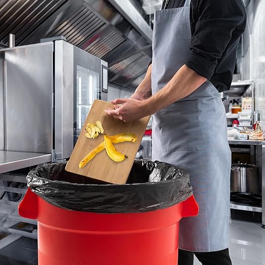 PRO&Family Commercial Round Trash Can, Ingredient Bin, Heavy-Duty Plastic, Anti-Static, Kitchen, Office, Outdoor Use (Red, 32 Gallon)