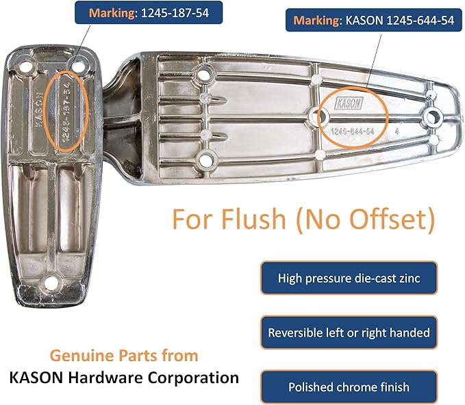 Kason 1245-187-54 Reversible Cam-Rise Hinge Chrome Finish for Freezer/Cooler/Refrigerator, 1245-644-54 (Flush)