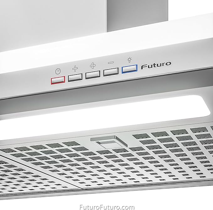 Futuro Futuro WL48STREAMLINE Wall Mount Range Hood, Stainless Steel/White, 48x19x22-42", LED Light, 940 CFM, 0.5-3.2 Sones, Dishwasher-Safe Filters