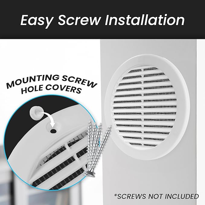 Repa Market 4 Inch (Opening) White Round Air Vent Cover - Pack of 2 Plastic Fresh Air Intake Vent - AC Cover with Nylon Mesh Screen - Wall, Ceiling HVAC Return Air Register - Modern Soffit Vents