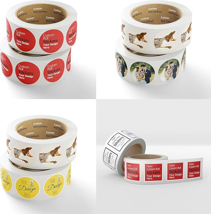 150 Roll Labels Personalized and Custom Design Stickers for Your Business Round Square Heart Star Die-Cut Any Shape and Size with Your Logo Text Image (Glossy Paper)