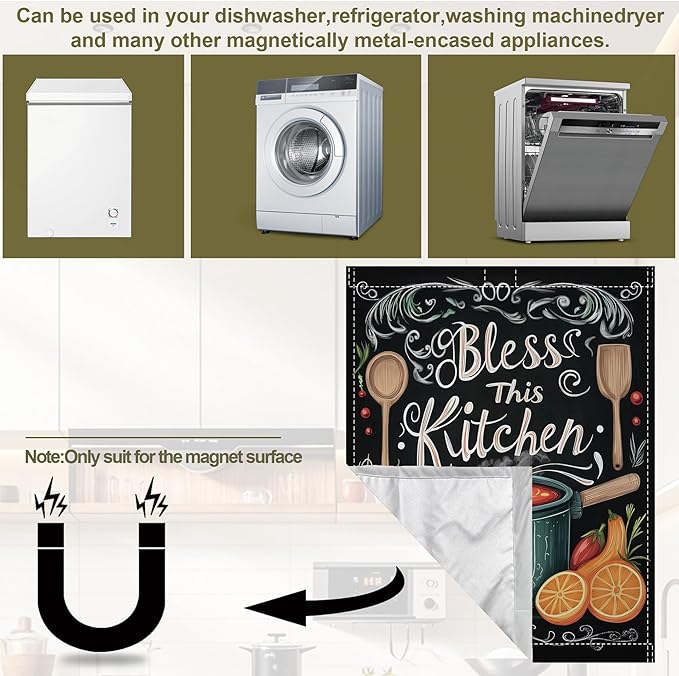 Magnetic Dishwasher Cover,Bless This Kithcen Reusable Dishwasher Magnetic Cover Decorative Door Covers Panel for Home Kitcen 23" x 26"