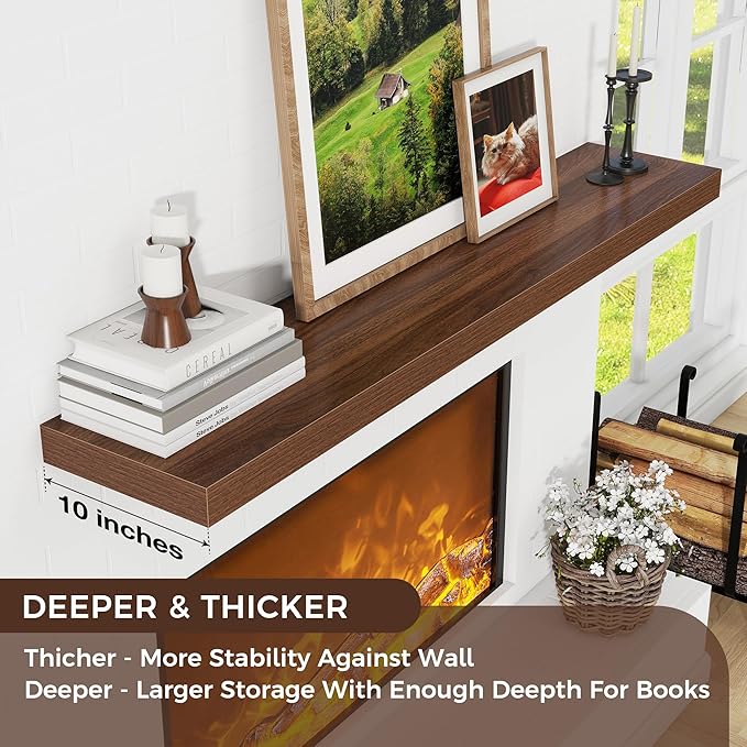 Floating Shelves for Wall 55"W x 10"D x 1.5"H, Long Engineered Wood Wall Shelves with Invisible Brackets for Living Room Bedroom Bathroom Office Kitchen Decor and Storage, Walnut Finish, Set of 1