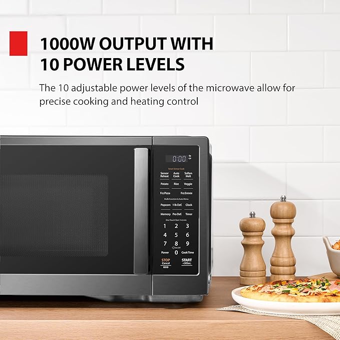 TOSHIBA ML4-EM12PA(BS) Countertop Microwave Oven with Stylish Design As Kitchen Essentials, Smart Sensor, 13 Auto Menus&Mute Function, 1.2 Cu Ft with 12.4" Turntable, 1000W, Black Stainless Steel
