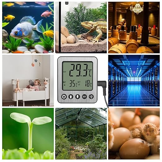 Refrigerator Thermometer Freezer Alarm Digital Freezer Thermometer Fridge Thermometer with Extra Sensor high and Low Temperature Alarm (1, Black, ZZ10)