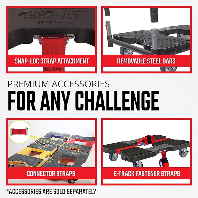 SNAP-LOC, 4 Wheel Dolly, 1,200 lb Professional E Track Dolly, Heavy Duty Furniture Moving Cart, Modular Cargo Platform, Made in USA, Black