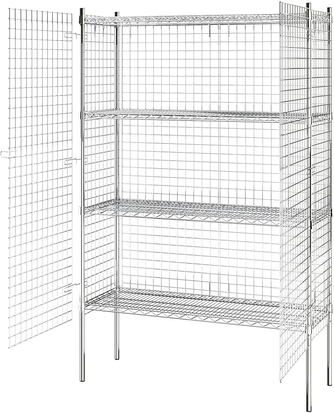 Commercial Grade NSF Listed Metal Wire Mesh Storage Chrome Security Cage Kit, 18" x 48" x 74", Perfect for Warehouse, Grocery Store, Restaurant, Dishroom