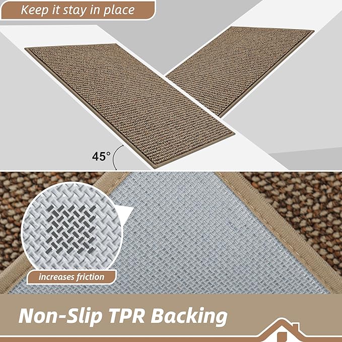 BEQHAUSE Dirt Trapper Door Mat 17" x 30", Non-Slip Doormats (Rolled-Up NO Creases) Washable Entryway Rugs, Dirt Resist and Absorbent Welcome Mat, Low Profile Floor Mats for Front Back Door, Beige