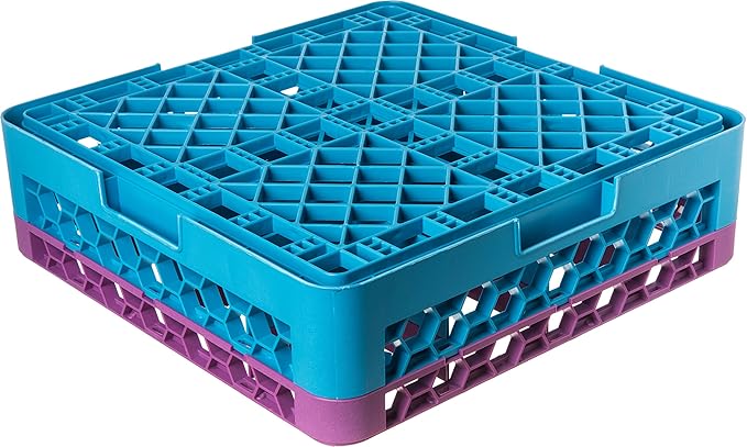 CFS RG16-1C414 OptiClean 16 Compartment Glass Rack with 1 Extender, 5.56", Polypropylene, Lavender/CFS Blue