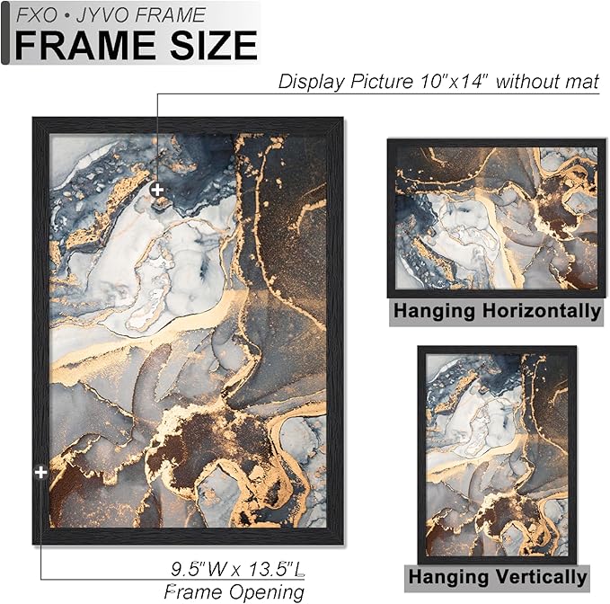 Engineered Wood 10x14 Picture Frame Set of 3, Black Frame for 10 x 14 Inch Picture Poster Photo, Light Weight 10 by 14 Frame with Wood-grain for Wall - 3 Pack/Black/10 x14