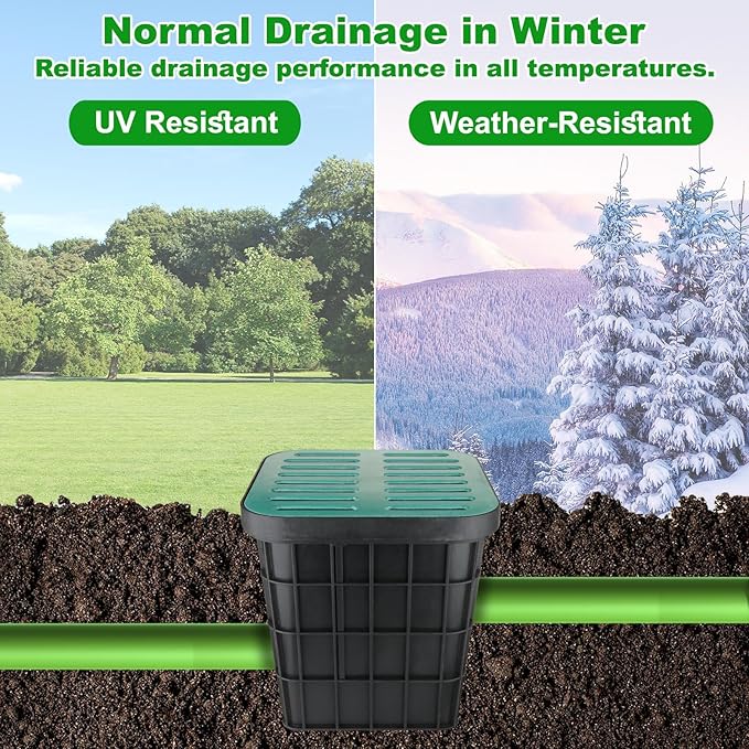 Catch Basin for Drainage 16x16x16.5 Inch Large Drainage Basin with Grate & Debris Basket, French Drain Kit Without Reserved Hole for Yard, Downspout, Lawn, Municipal Pipeline