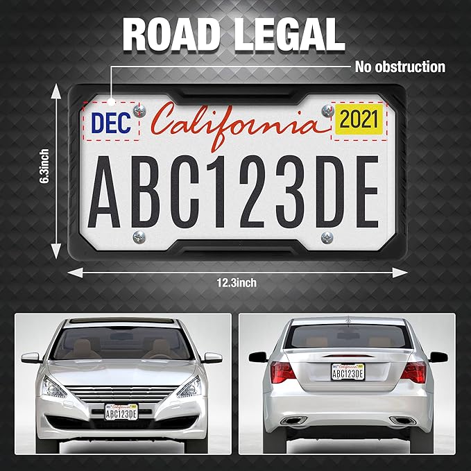 DURATECH Silicone License Plate Frames, Rust Proof Plate Cover for Car, Rattle Proof Plate Protector with Installation Tool Kits, Waterproof License Plate Holder for Extreme Weather (2Pc, Black)