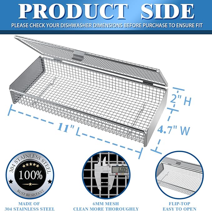 Dishwasher Basket for Small Items, 304 Stainless Steel Dishwasher Basket, Bottle Parts, Scoops, Forks, Chopsticks Cleaning (Silver)