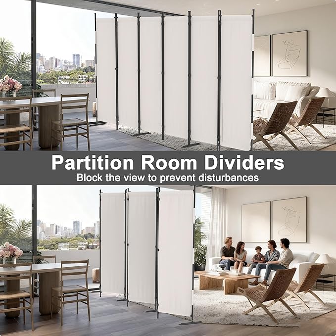 6 Panel Room Divider,6ft Folding Screen Portable Wall Partition Room Divider with 4 Metal Feet,Privacy Screen Indoor Doubles as a Cubicle Wall,Suitable for Bedroom Dressing Room Office
