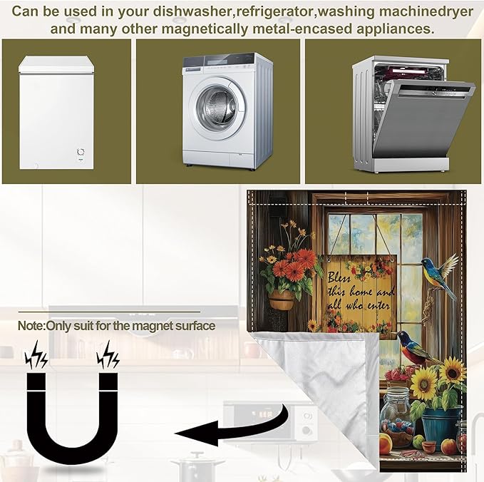 Dishwasher Magnet Cover,Sunflower Birds Dishwasher Cover Magnetic Fruits Home Appliances Refrigerator Decorative 23" x 26"
