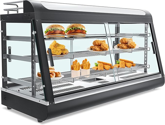 3-Shelf Commercial Food Warmer Display w/Top Rack, 44" Countertop Warmers Hot Box for Pizza/Pretzel/for Food Display, Heated Holding Cabinet Glass case, with LED Lighting for Buffet Restaurant