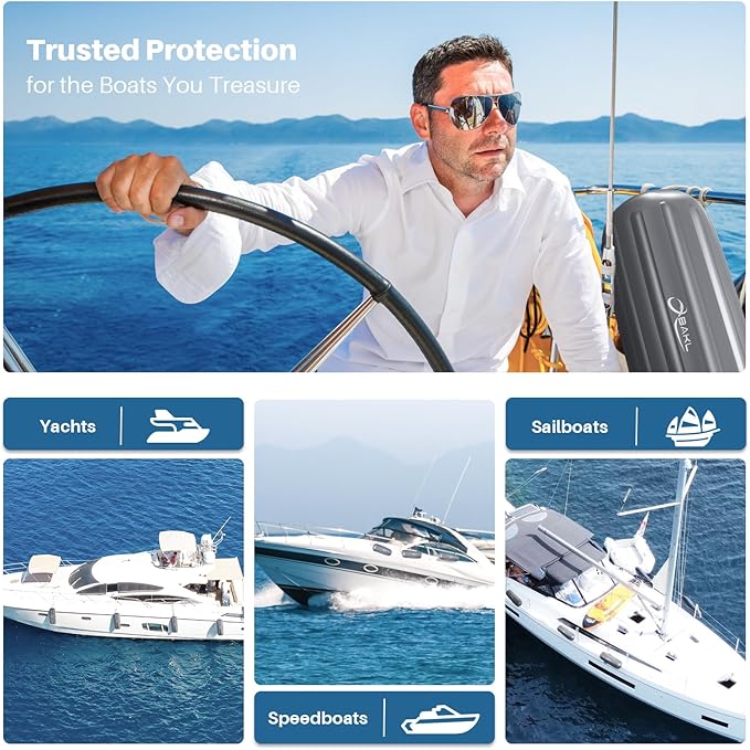 Boat Fenders 4 Pack 10 x 28 Inches Ribbed Center Hole Boat Fenders Bumpers for Docking, Comes with Ropes and Pump to Inflate