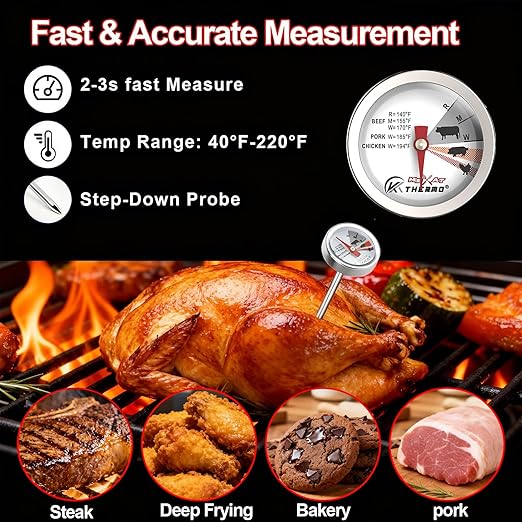 Mini Custom Poultry Meat Thermometer Steak Thermometer for Grilling Instant Read Cooking Thermometer Stainless Dial Steel for Beef, Pork and Chicken