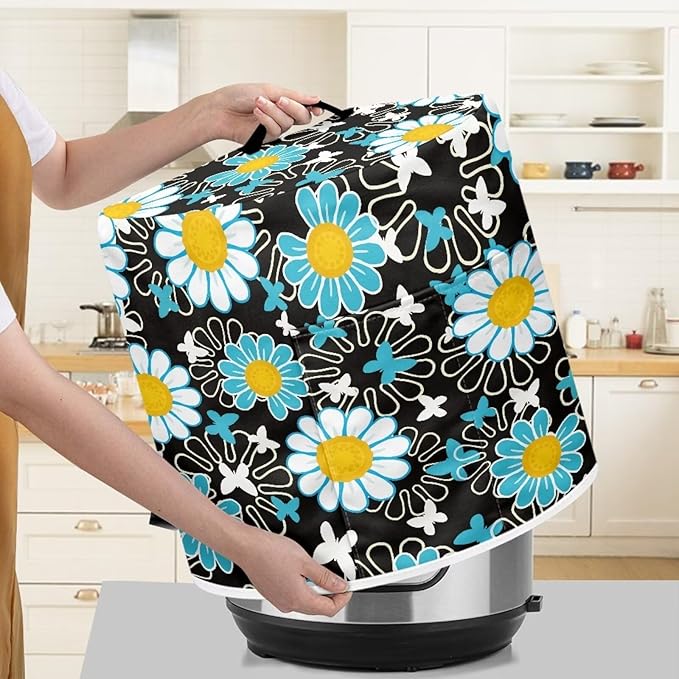 TODIYADDU Black Daisy Pressure Cooker Cover for Women Butterfly Butterfly Instant Pot Cover with Handle and Pocket for Rice Cooker Air Fryer Universal Kitchen Appliance Covers Storage Case Present