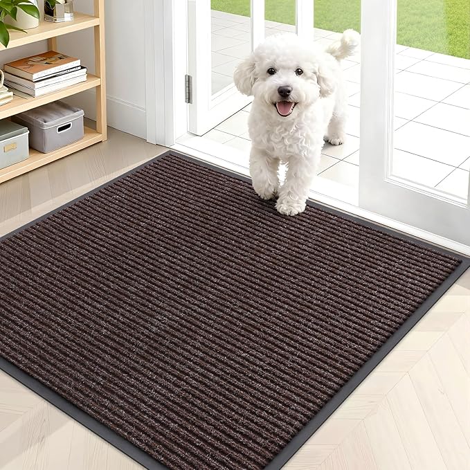 OLANLY Front Door Mat Indoor Outdoor Entrance, Waterproof Heavy Duty Doormat, Fade Resistant, Low Profile, Easy Clean Patio Porch Welcome Floor Mats for Entry, 35x30, Tan