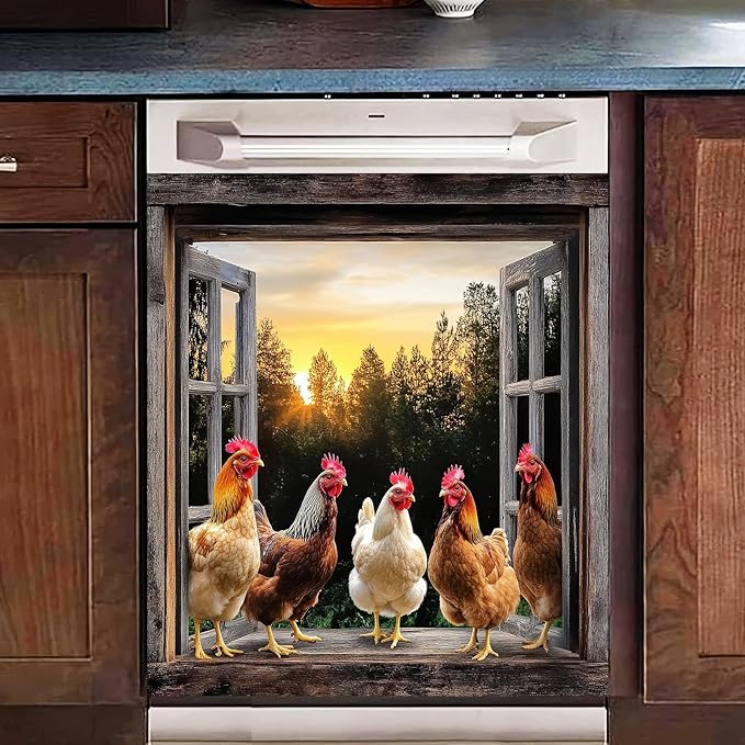 Farm Rooster Dishwasher Magnet Cover Washers Fridge Panel Sticker 23x26 Inch Rooster Refrigerator Decals Kitchen Decor Home Appliances Decor Stickers Magnetic Farm Chicken Dishwasher Cover