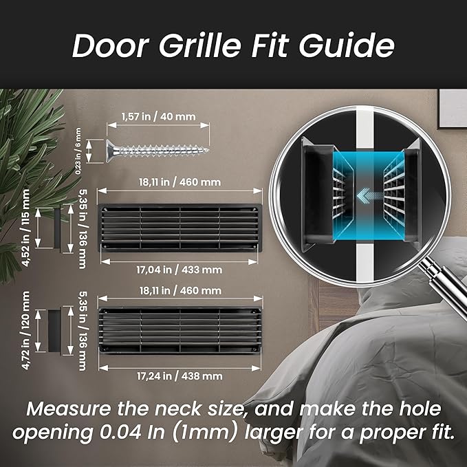 Repa Market 18" x 5" Inch (Outer Size) Pack of 2 Black Plastic Louvered Door Vents for Interior Doors – 2 Sided Two Way Door Air Return and Intake Cover – Door Air Vent Grille Rectangular Door Vent