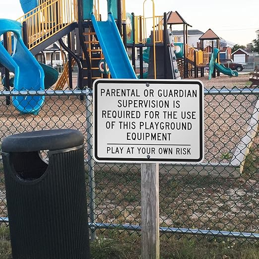 SmartSign 18 x 24 inch “Parental Or Guardian Supervision Required For Playground Equipment - Play At Your Own Risk” Metal Sign, 80 mil Laminated Rustproof Aluminum, Black and White, Made in USA