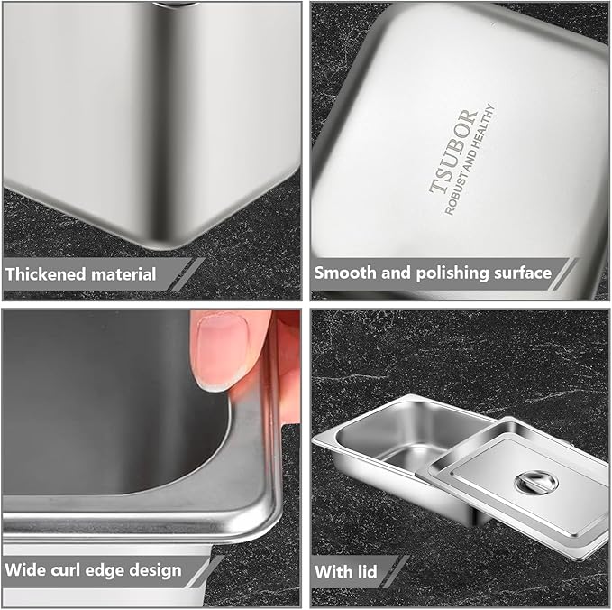 6 Set Stainless Steel Hotel Pans Full Size 2 1/2 Inch Deep With Lids, Anti-Jam Chafing Steam Table Pans, Catering Food Storage Metal Pan