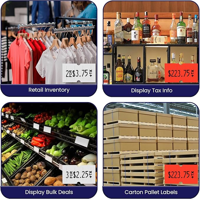 Perco Lite 1 Line Price Gun with Labels Kit - Includes 3 White Rolls, 3 Fluorescent Red Rolls, 2 Ink Rollers - 1 Ink roll and Labels Pre-Loaded