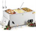 WILPREP Commercial Food Warmer with Three 1/3 Pans, 1500W Countertop Electric Warmer, 86-185°F Adjustable Temp Control & Over-Temp Protection, Stainless Steel Buffet Bain Marie