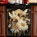 Dishwasher Magnet Cover, Creative Patterns Sticker, Dishwasher Magnetic Decoration, Refrigerator Protection Decoration, Bee and Flower, Kitchen Art Decoration 23x25.5 inches