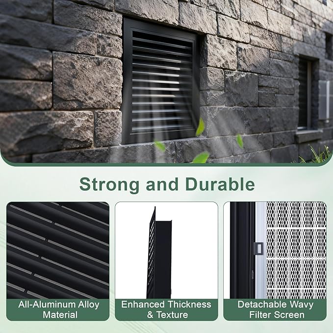 10"x10"Aluminum Attic Vent - Filter Screen for Removable,Vent Opening: 8" x 8"，Ideal for Gable and Sheds, Elevating Ventilation in Clean Spaces, Featuring a Refined Design