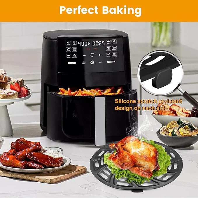 GWY Air Fryer Grill Plate for Gourmia GAF686 GAF698 Air Fryer, Oval Nonstick 9.3''×8.9'' Air Fryer Replacement Parts Rack Tray Basket Grill Pan Accessories Crisper Plate with Rubber Bumpers
